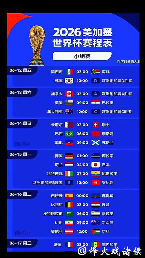 2026世界杯赛程时间表 2026世界杯赛程时间表